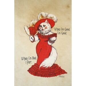 VTG Grunge Cat Tee T-Shirt Graphic I'm Bad I Purr MAE WEST distress 2XL ? XXL